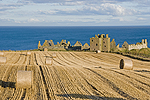Dunnottar Castle in rural setting during Scottish harvest