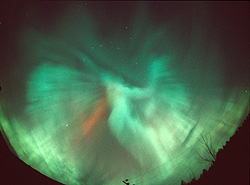 Fish eye photo of Aurora Borealis Corona over Royal Deeside