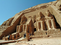 Low angled photo of the Abu Simbel Great Temple on Lake Nasser